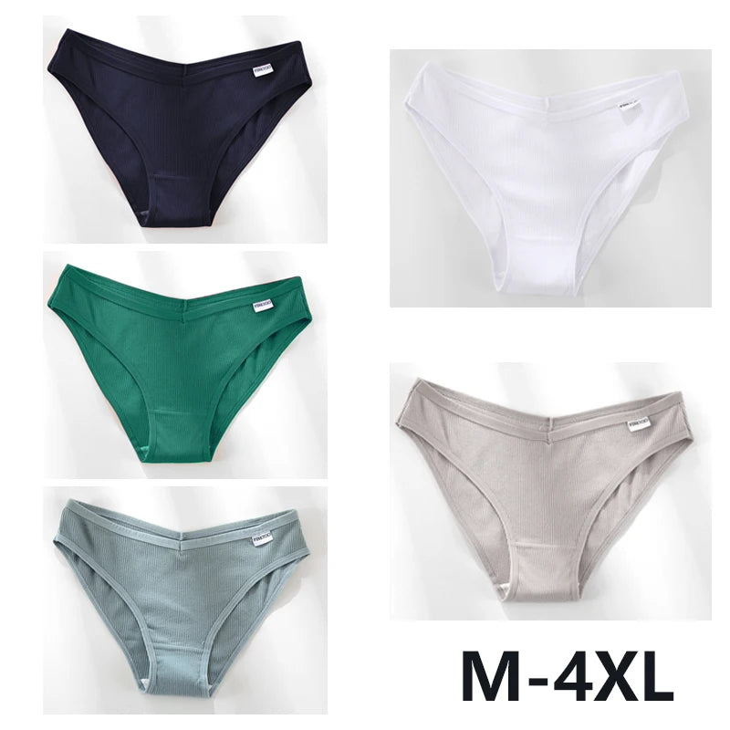 5PCS Women Cotton M-4XL Panties Briefs Female Sexy V Wasit Underwear Ladies Underpants Pantys Girls Plus Size Intimates Lingerie
