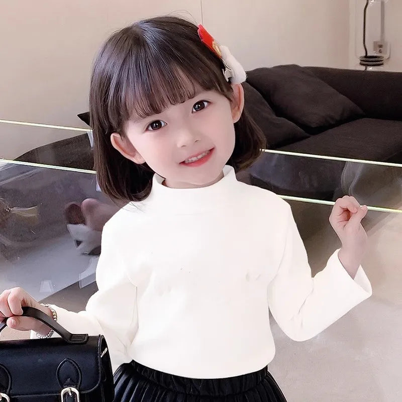 Children's Clothing Boys Girls Winter Thermal T-shirts Turtleneck Solid Long Sleeve Soft Warm Fleece Bottoming Shirts Kids Tops