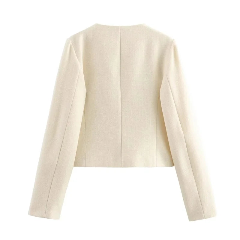 MUJER Tweed Cropped Jacket Woman Long Sleeve Vintage Jacket Woman Fashion Button Elegant Jackets For Women New In Short Coats