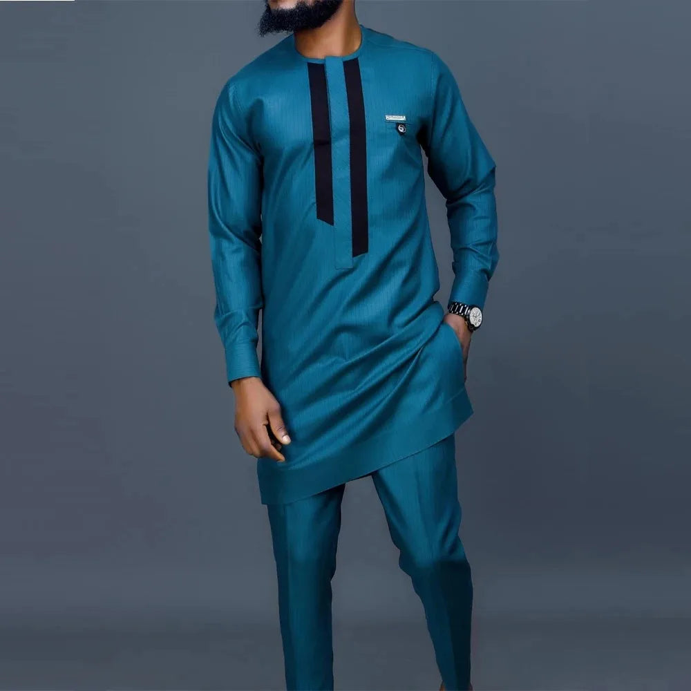 Kaftan Men's Suit African Ethnic Style Long Sleeve Embroidered Suit Men's Traditional Clothing 2-piece Suit