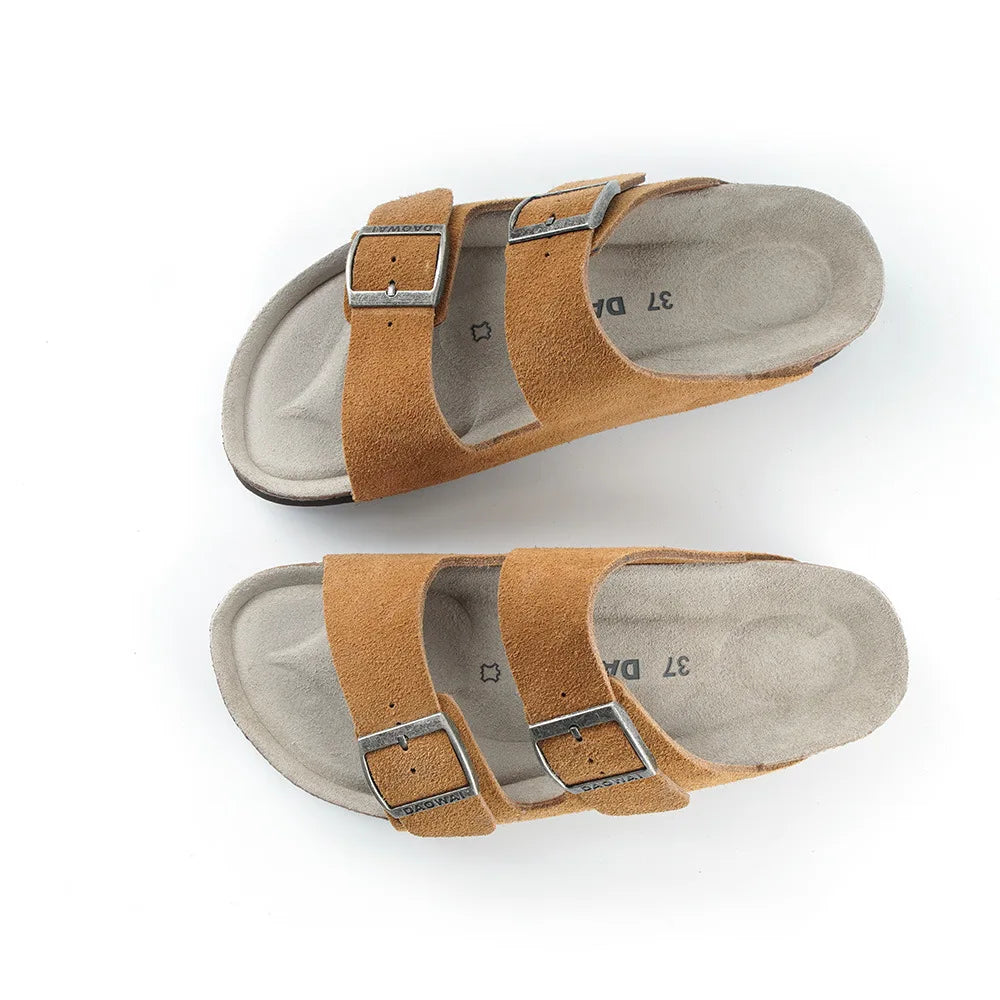 Genuine Leather Men Women Cow Suede Slippers Boy Girl Beach Slides Classic Cork Footbed Women Sandals  With Orthopedic Diabetic