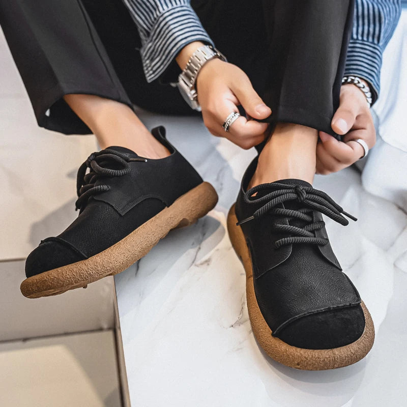 Luxury Brand Men's Casual Shoes Fashion Handmade Walking Shoes Lightweight Leisure Footwear Outdoor Sneakers Leather Work Shoes