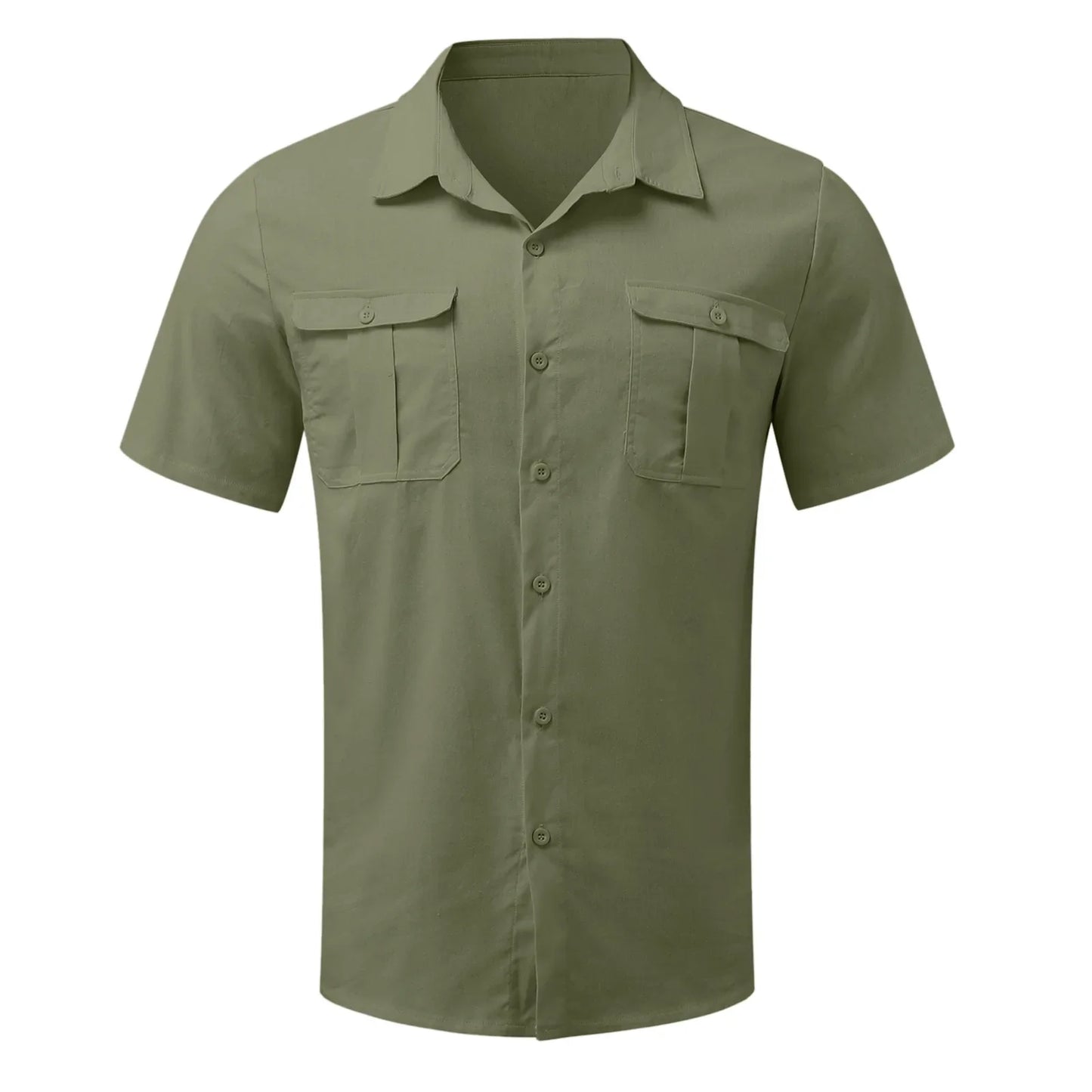 Cotton Linen Hot Sale Men Short-Sleeved Shirts Summer Solid Color Stand-Up Collar Casual Beach Style Shirts Tailor-made T-Shirts