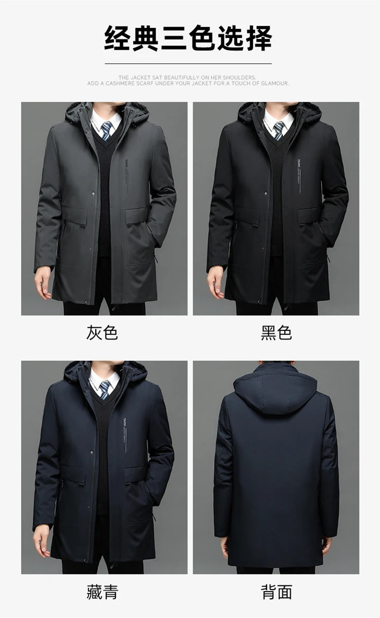 Business Men Thick Winter Big Hood Collar Warm Parka Waterproof Windproof NEW -40 Degrees Top Quality White Duck Down Jacket Men