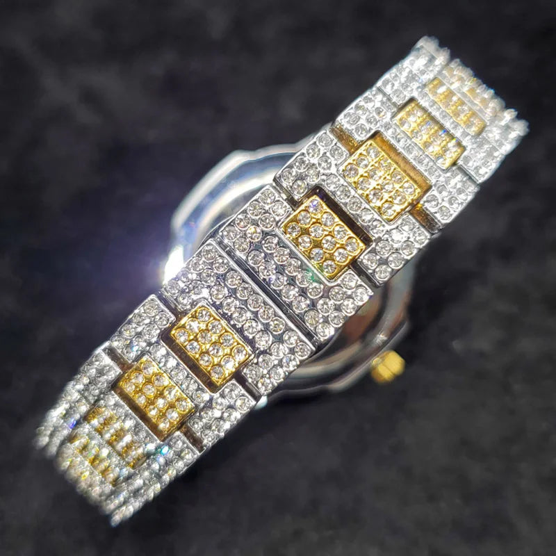 MISSFOX Iced Out Watch For Men Luxury Fashion Gold Quartz Watches Hip Hop High Quality Waterproof  Male Daimond Clock New Gift