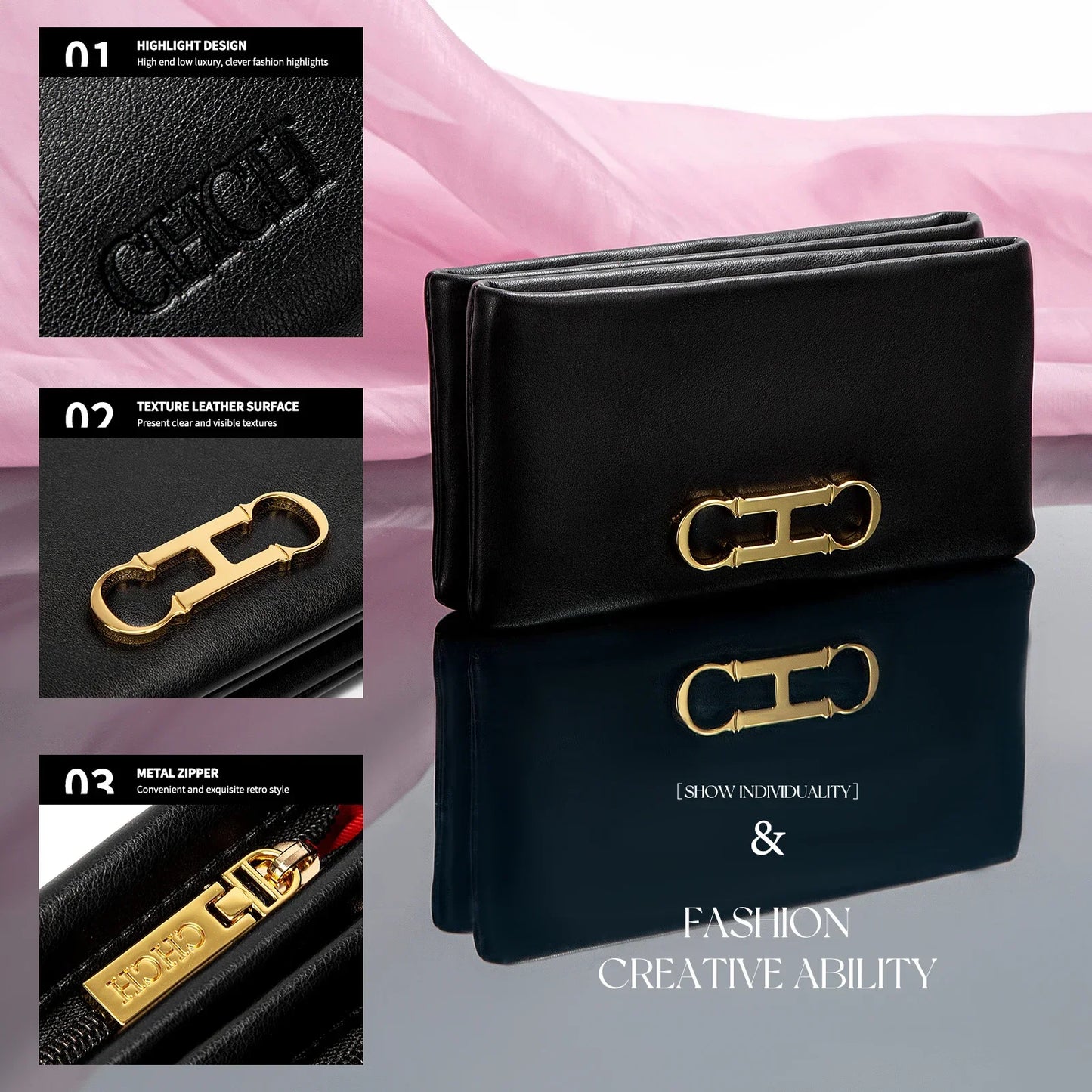 Retro and Versatile Solid-color Fashion New Women's Rectangular Clutch Minimalist Classic Letter-style Cardholder