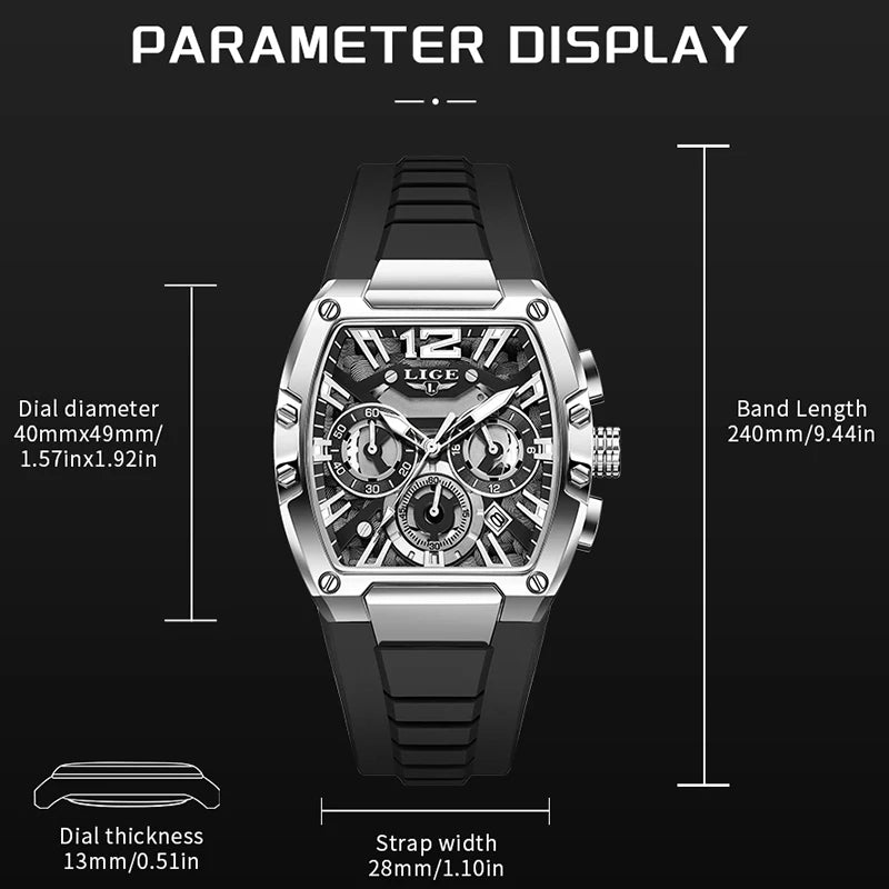 LIGE Fashion Simple Man Watch Casual Sports Military Waterproof Silicone Strap Luminous Quartz Watches for Men Chronograph Gifts