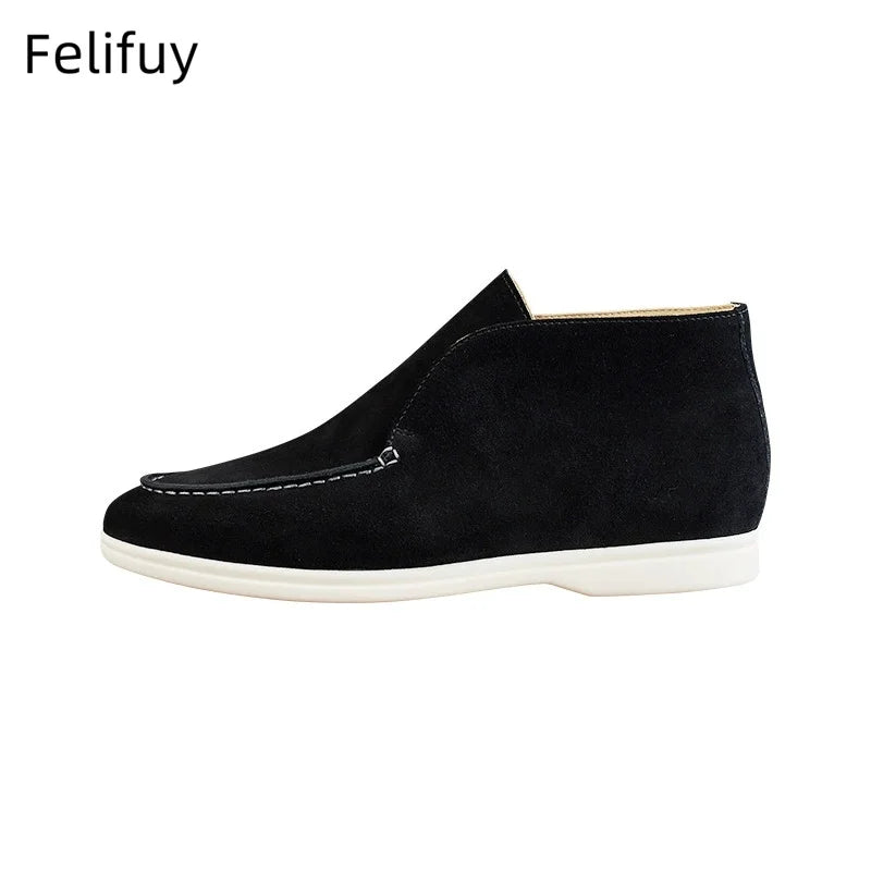 Autumn Men's Casual Soft Bottom Real Leather Shoes Slip-On High Top Daily Wear Shoes Comfortable Sheepskin Versatile Flat Shoes
