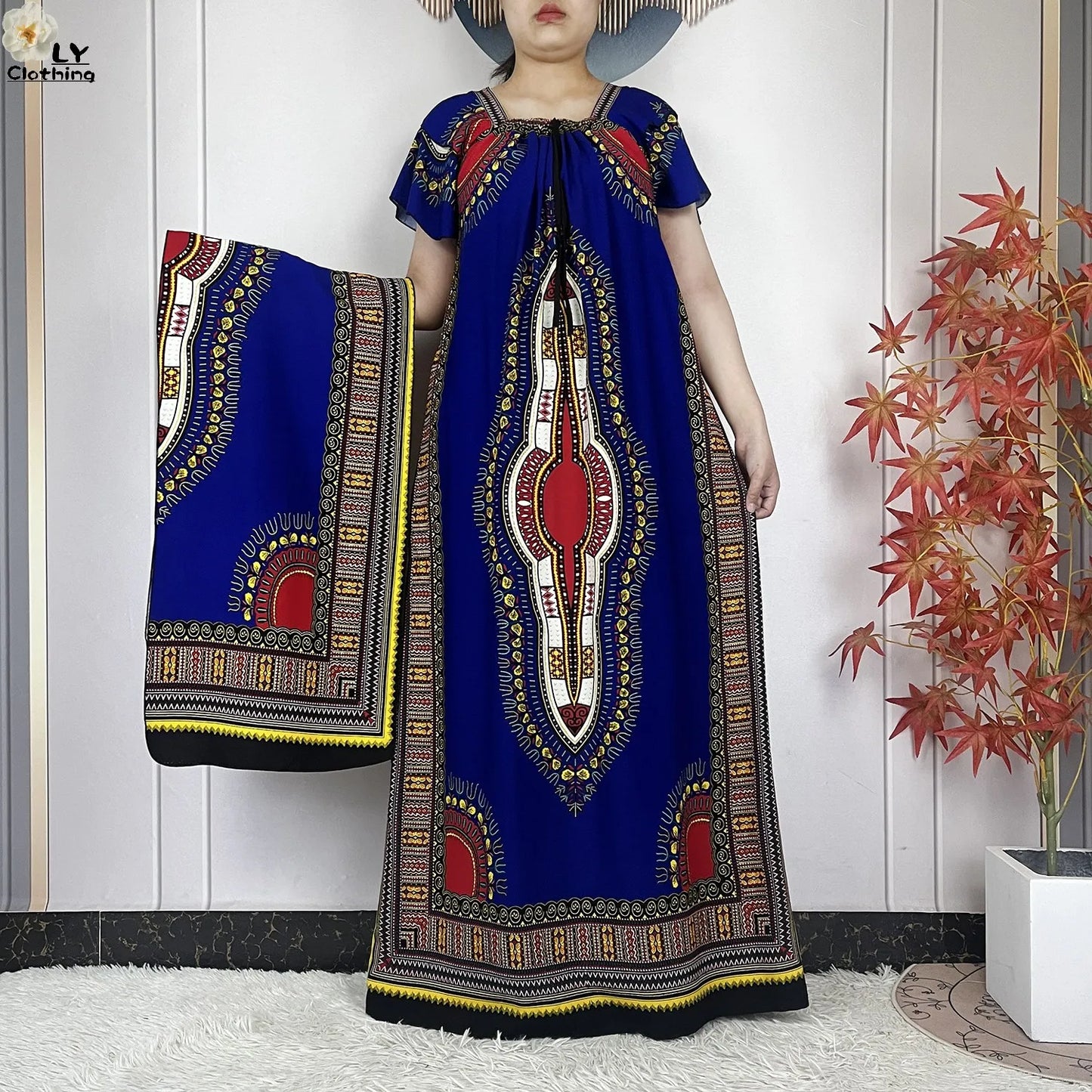 New Style African Abaya Summer Fashion Short Sleeve For Women Dress Cotton Boat Neck Loose Caftan Dubai Islam Femme Elegant Robe