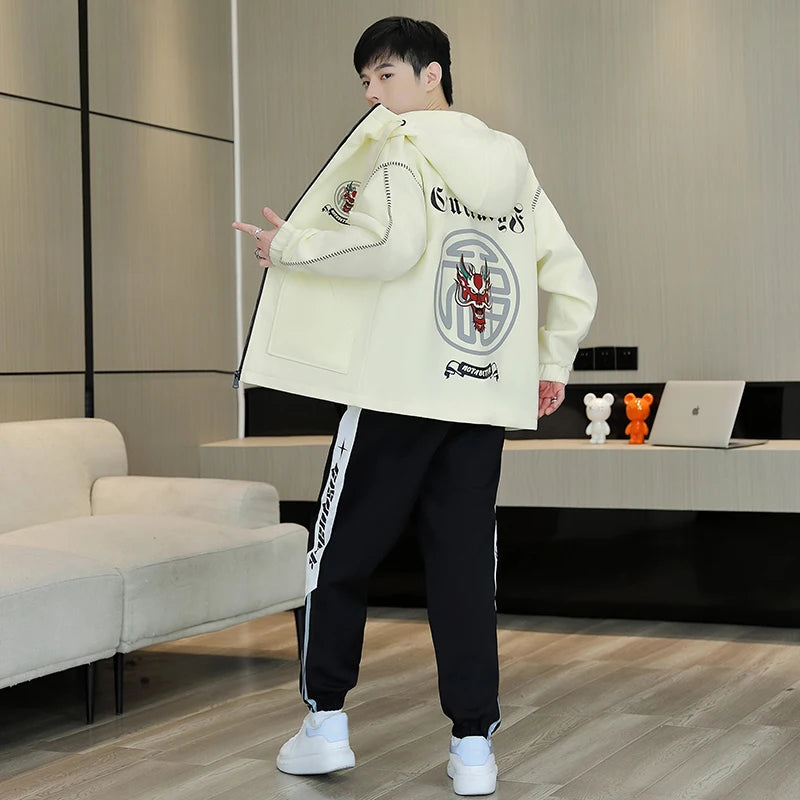 Hooded Jackets And Pants Two Piece Men's Sets 2026 Spring Autumn Youth Streetwear Tracksuits Outdoor Top Coats & Jogger Clothing
