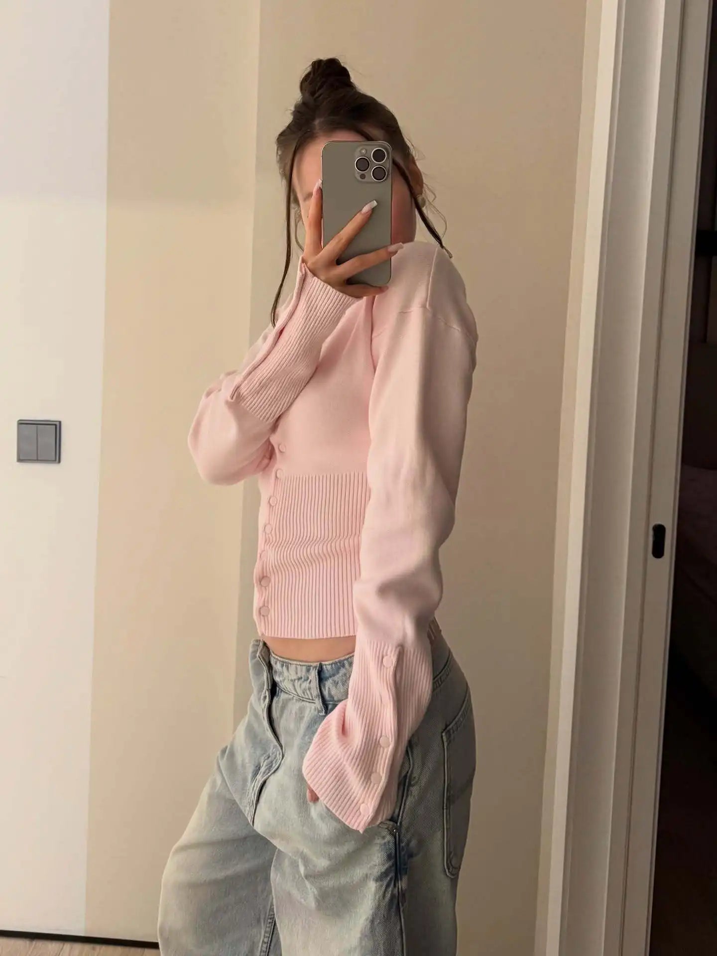 Pink Twist Cotton Long Sleeve Knitted Cardigan Women Simple Button Casual Preppy Style Jumper Sweet Cute Simple Sweater Top New