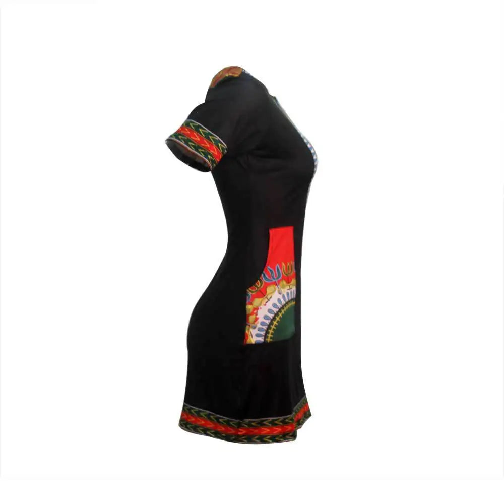African Dresses for Women Summer 2022 Fashion Style African Women Short Sleeve V-neck Polyester Knee-length Dress