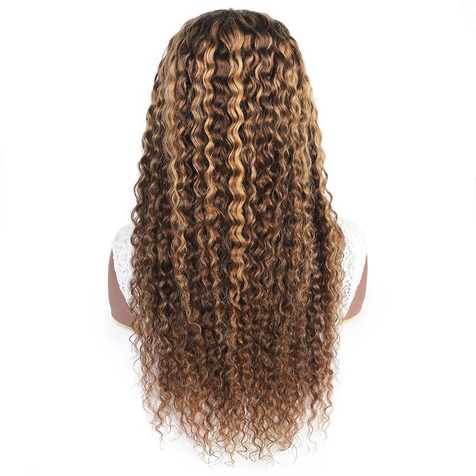 Ishow Kinky Curly Highlight Wig Human Hair Transparent 13x4 Lace Front Human Hair Wigs Pre Plucked P4 27 Colored Wig