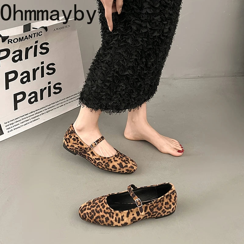 Leopard Print Women Loafers Flats Fashion Shallow Shoes 2026 Spring Ladies Elegant Soft Sole Mary Jane Shoes