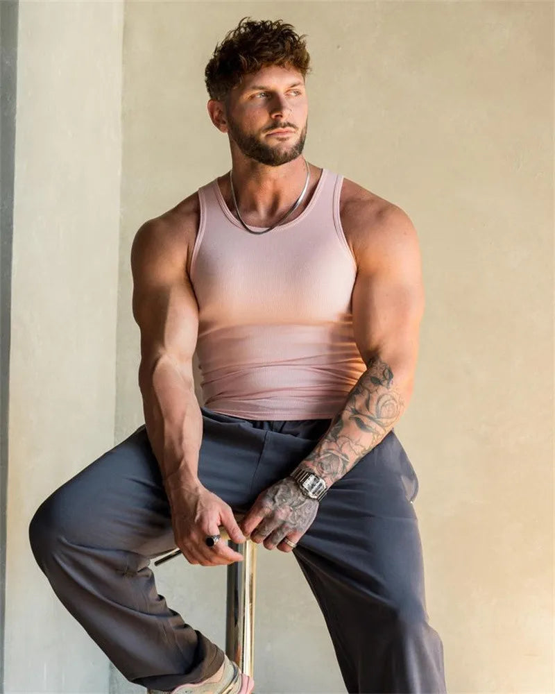 Spring Summer Knit Ice Silk Ribbed Fitness Sports Casual Slim-fit Men's Vest Men's I-line Muscle Vest Cotton Men