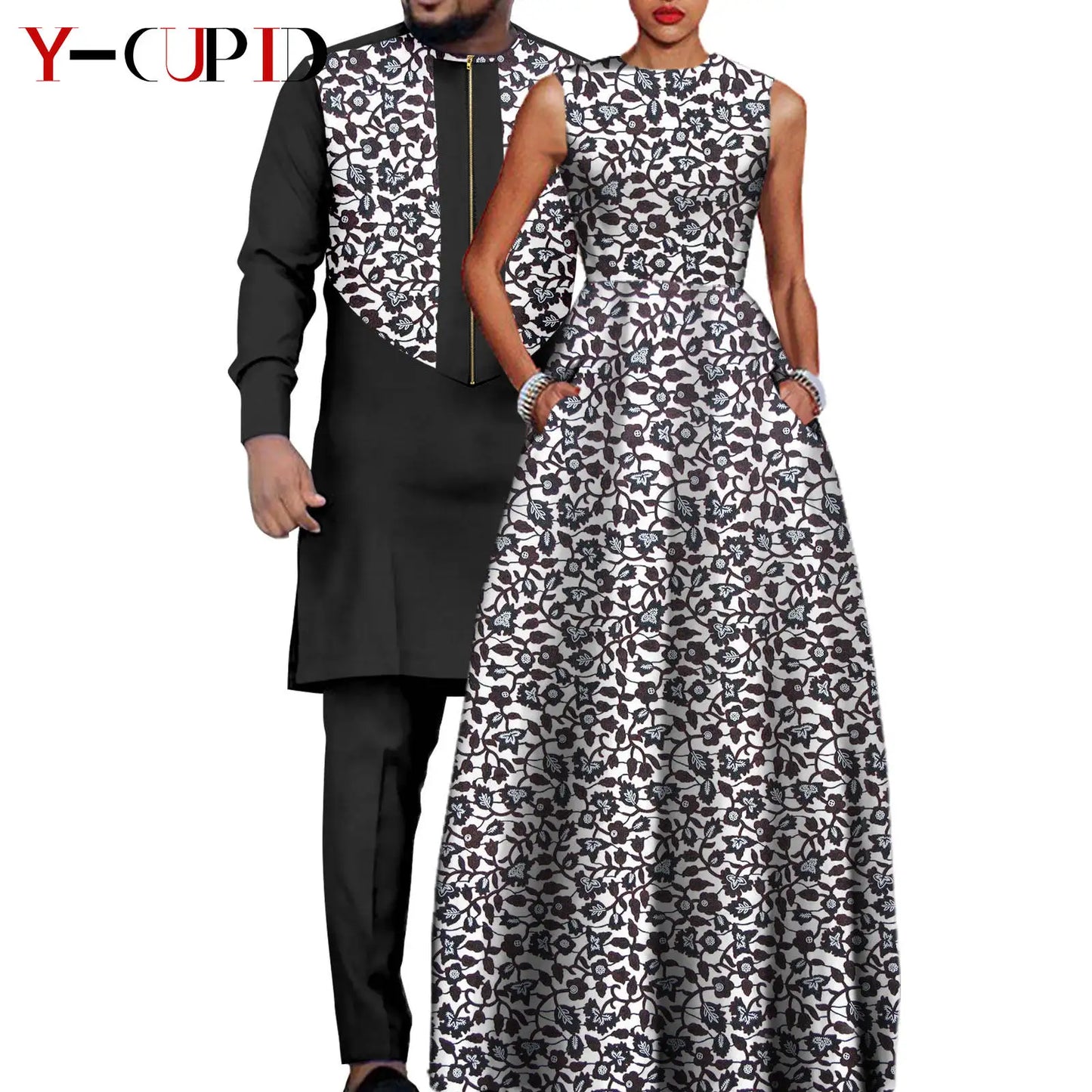 African Dresses for Women Matching Couple Outfits Bazin Riche Men Top and Pant Sets Dashiki Outwear for Party Vestidos Y23C067