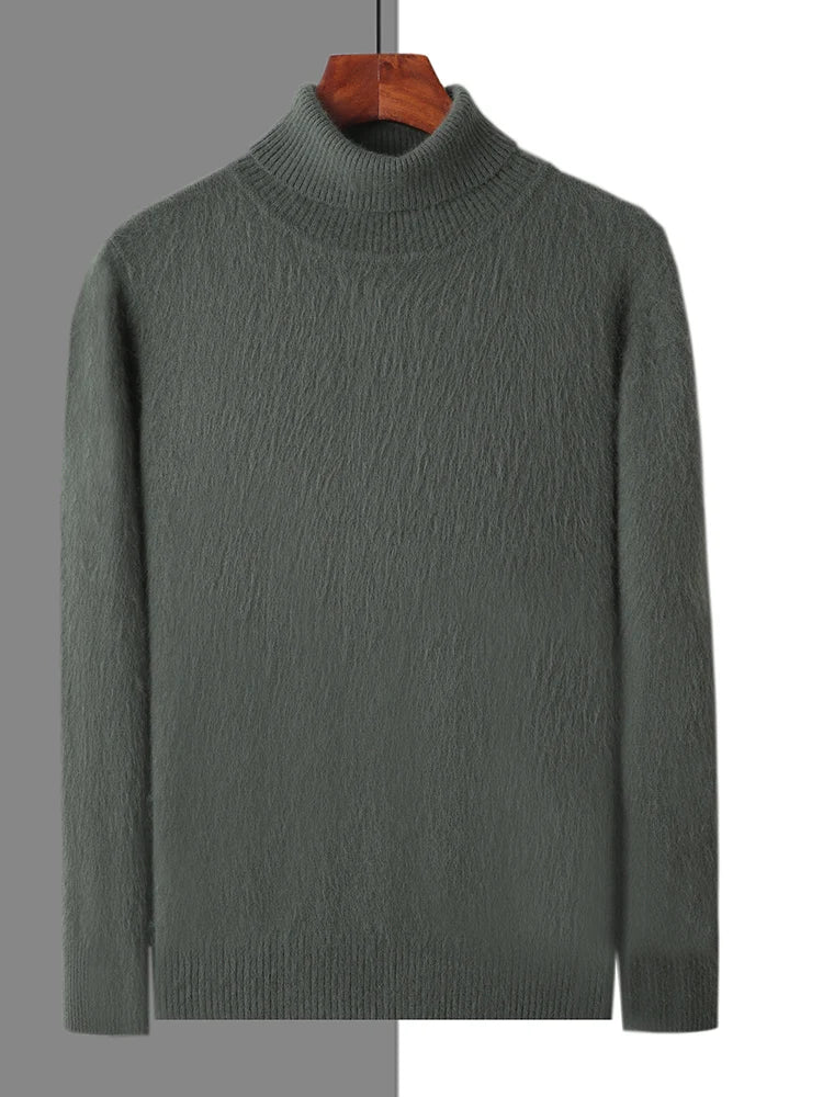Men's 100% Mink Cashmere Sweater High Lapel Thick Knitted Pullover Casual Large Size Middle-Aged Sweater Autumn Winter New Tops