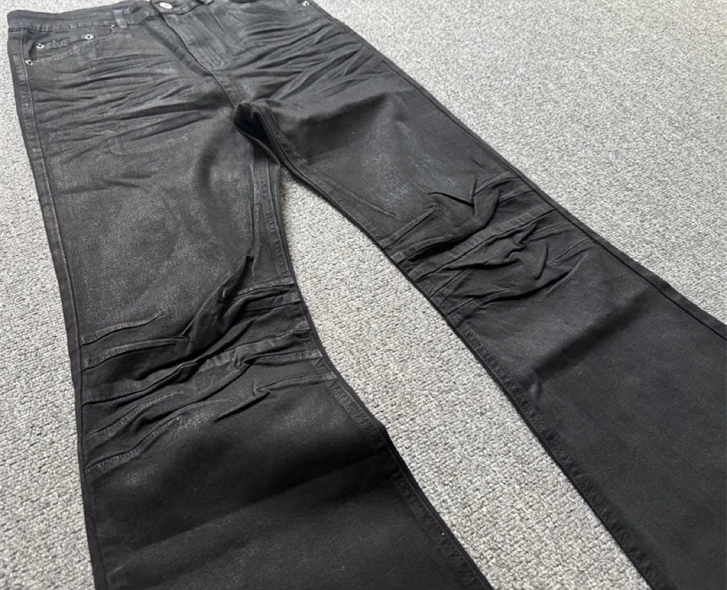 American Retro Heavy Industry High Street Coated Micro-Flared Jeans For Men And Women Black Gothic Vintage Casual Loose Jeans