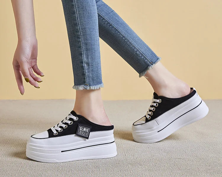 Fujin flip flops women 7.5cm Platform Slippers Denim Chunky Sneaker Casual Comfy Breathable Summer Shoes Women's slippers