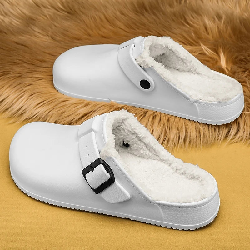 Winter Men Slippers Keep Warm Men Cotton Shoes with Fur Couple Home Slides Waterproof Flat Casual Shoes Indoor Outdoor Slippers