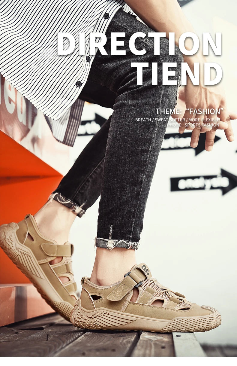 Large Size Sandals for Men, New Summer Style, Trendy, Versatile, Casual Sports Sandals, Soft-Soled Hollow Beach Shoes for Men