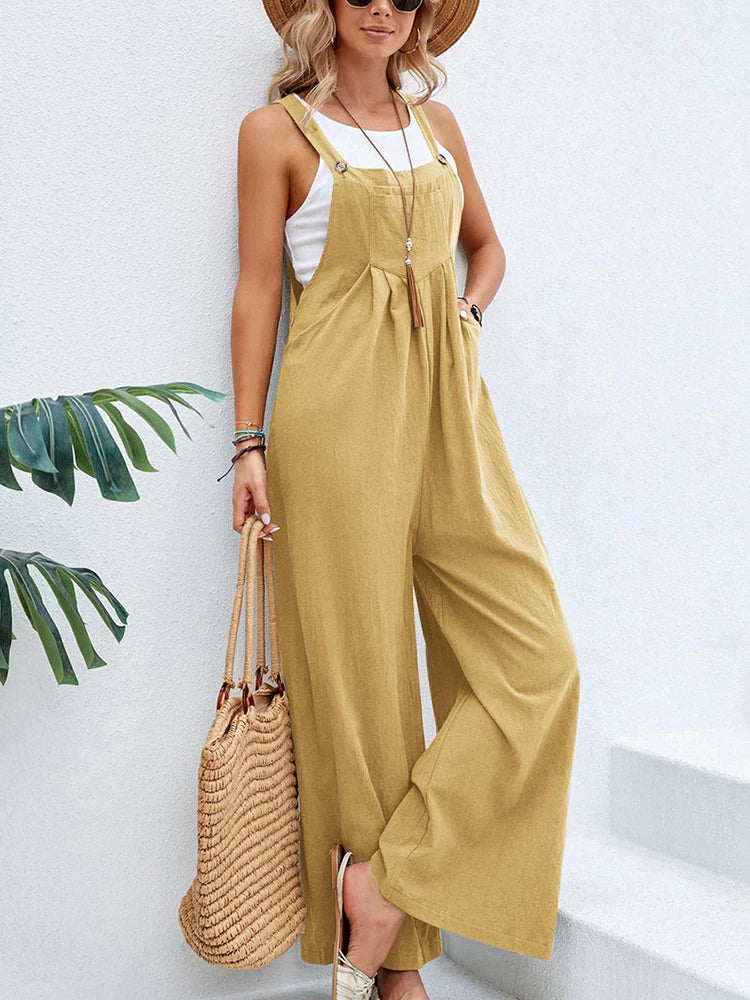 Women Casual Straps Jumpsuits Summer Autumn Harajuku Slim Wide Leg Trousers Dungaree Bib Overalls Elegant Sleeveless BF Jumpsuit