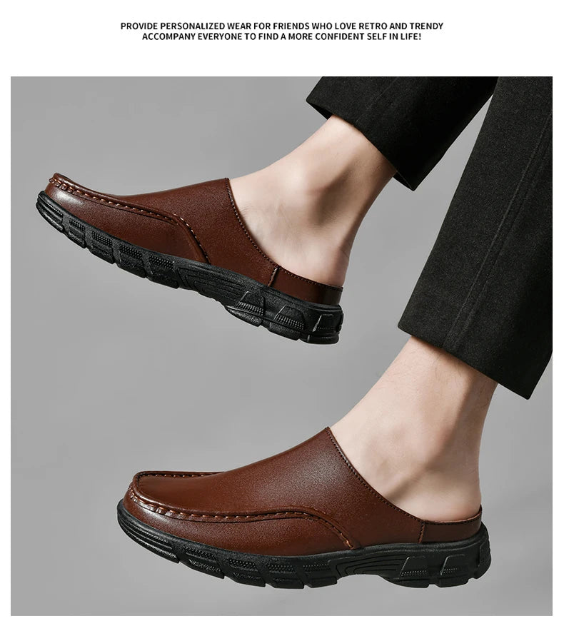 Summer Men Business Formal Shoes Genuine Leather Sandals Designers for Men Mules Outdoor Casual Slippers Comfy Office Work Shoes