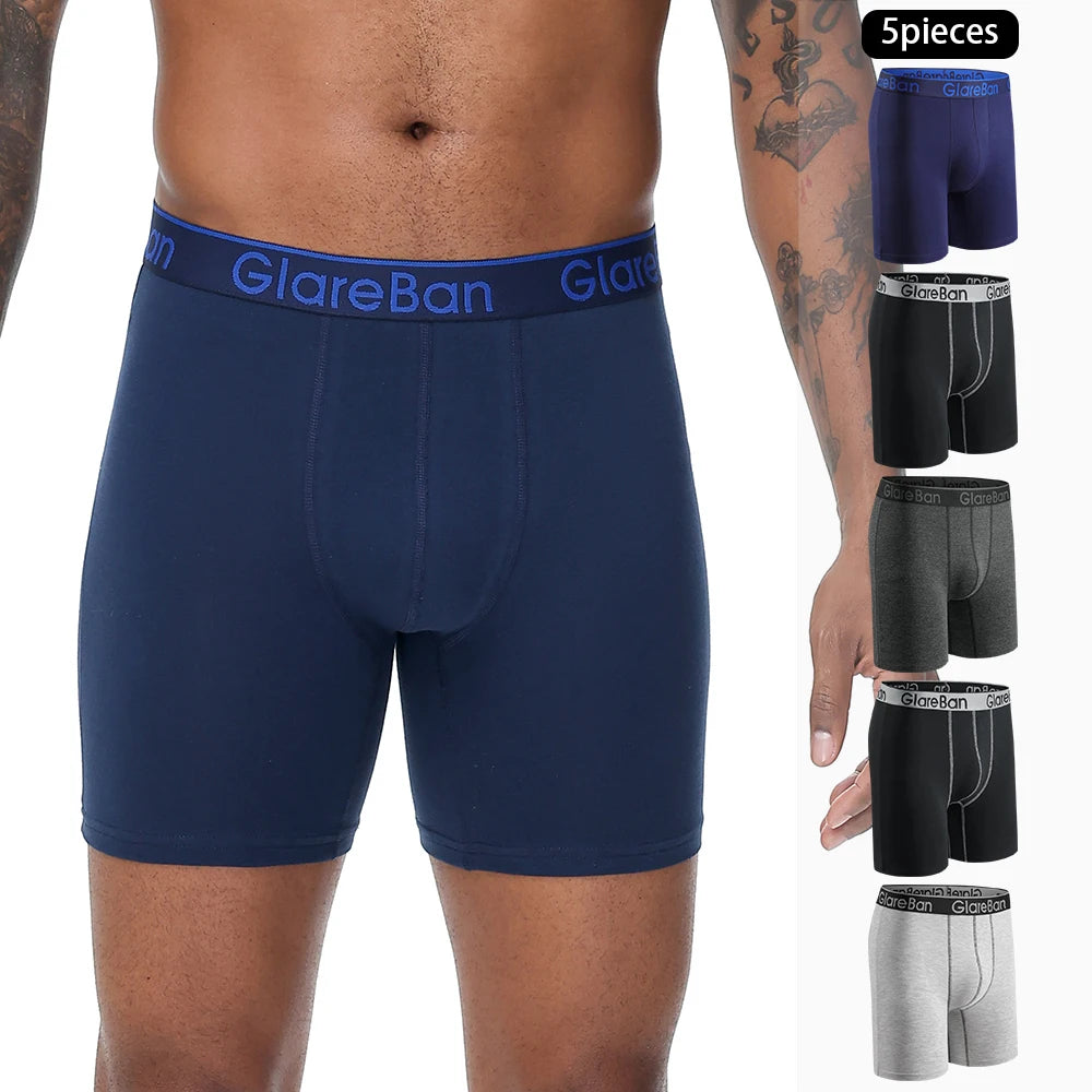 5pcs Set Mid-Long Cotton Brand Boxer Shorts for Men Underwear Breathable Male Underpants Briefs Boxershorts Slips Soft Panties
