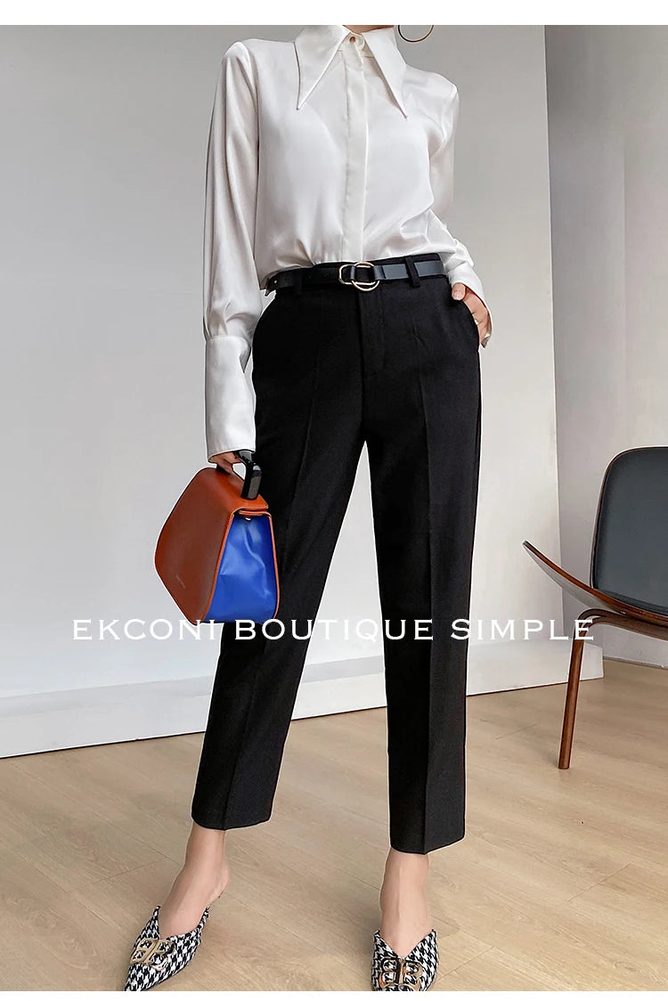 Stylish Elegant Turn Down Collar White Long Sleeve Satin Shirts Fashion Woman Vintage Blouse 2024 Office Lady Tops Blusas 16946