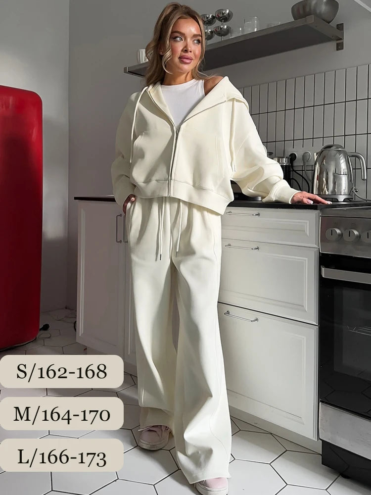 Women Tracksuit Hoodies and Trousers Two Piece Set Casual Zipper Sweatshirt Solid Color Drawstring Sports Pants Workout Sets