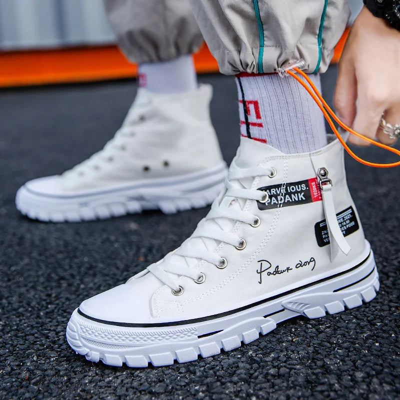 Men's Canvas Shoes High Top Sneakers Breathable Platform Casual Shoes Lace-up Flats Men Non-slip Vulcanize Shoes Tenis Masculino