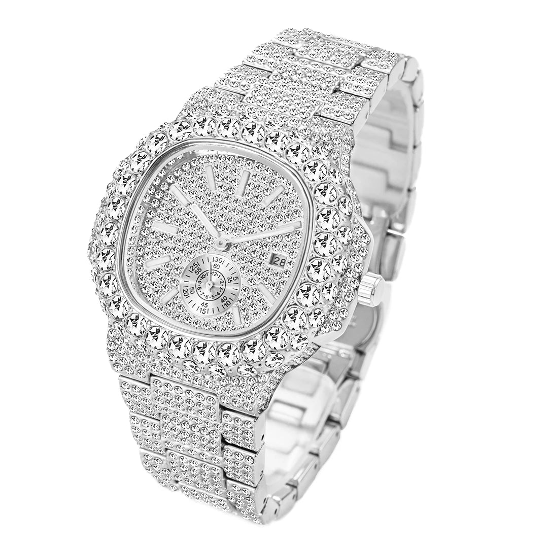 MISSFOX Iced Out Watch For Men Luxury Fashion Gold Quartz Watches Hip Hop High Quality Waterproof  Male Daimond Clock New Gift