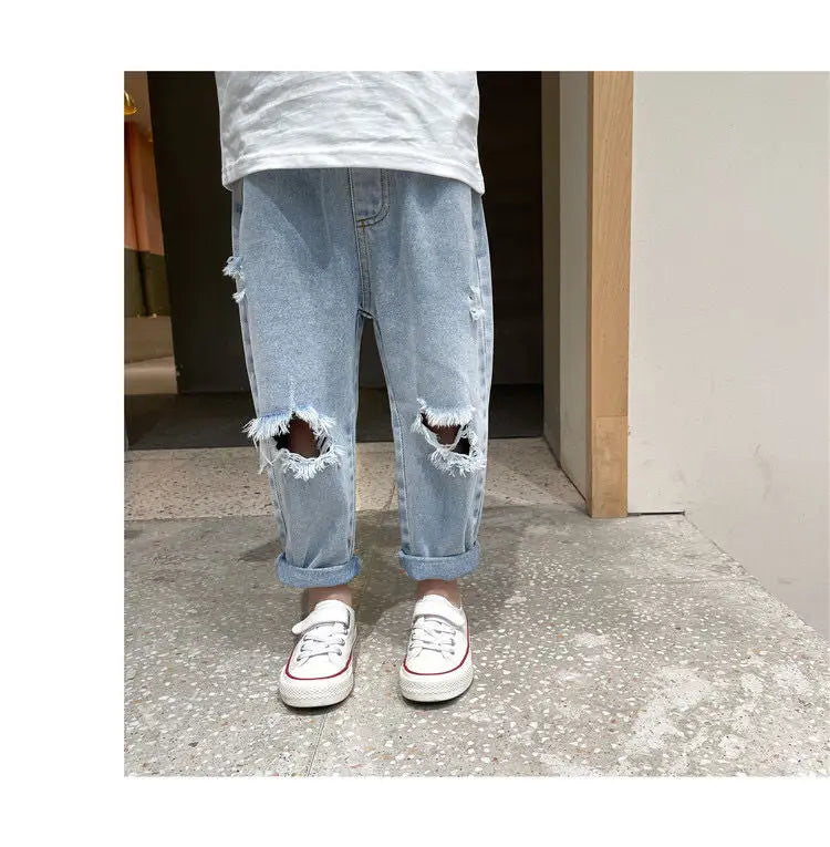 Kids Boys Pants Summer Ripped Jeans New Fashion Children's Baby Loose Casual Jeans Pants Boy and Girl Trousers