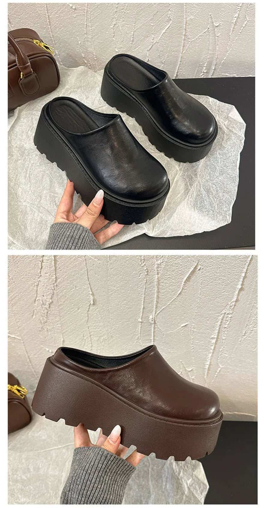 Sandals Summer 2026 New Women Slippers Baotou Platform Trend High Heels Ladies Shoes Pumps Black Soft Leather Thick Slides Mujer