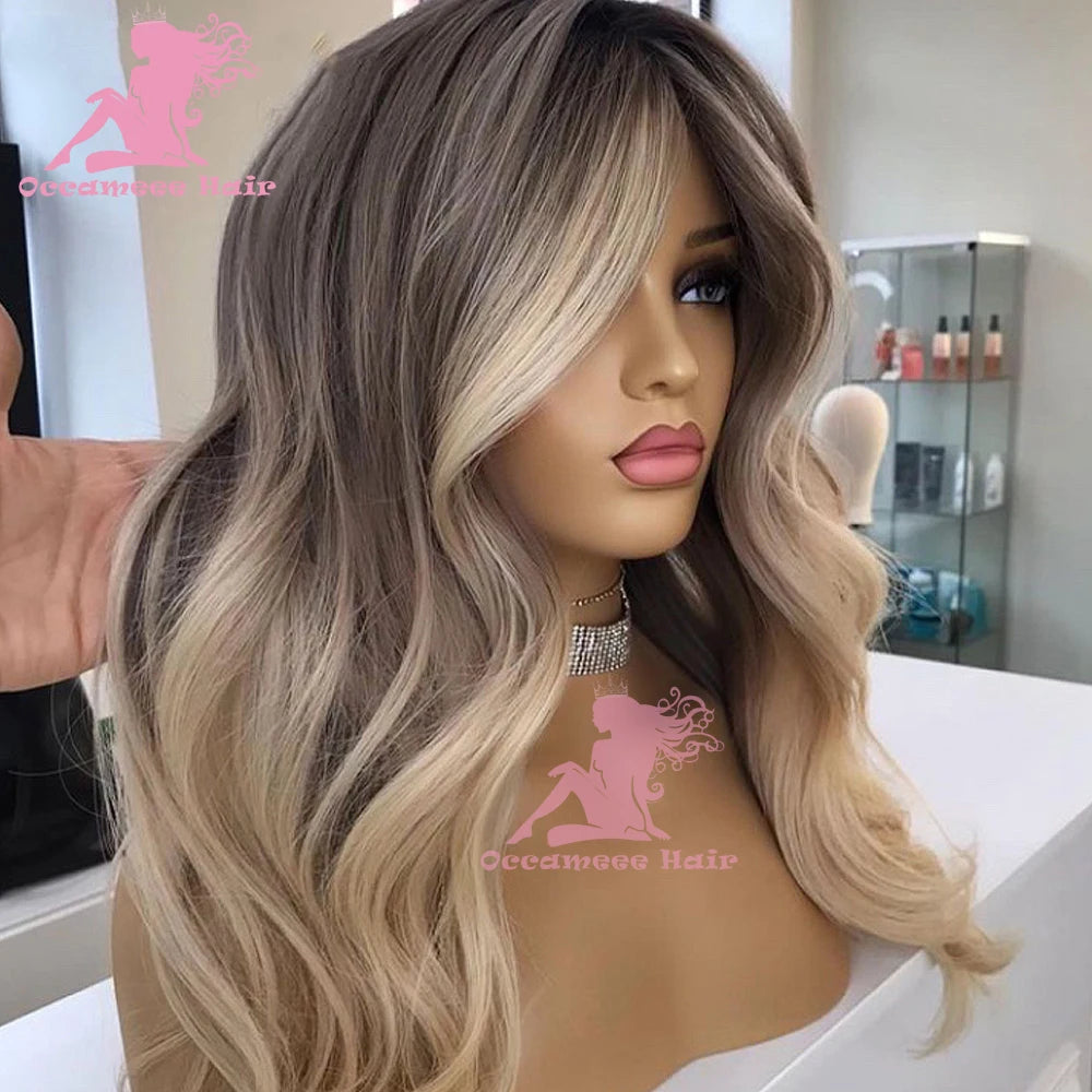 Highlight Wigs 100% Human Hair 360 Lace Frontal Colored Full Lace Wigs Brown ombre Ash Blonde Brazilian Virgin Hair loose Wave