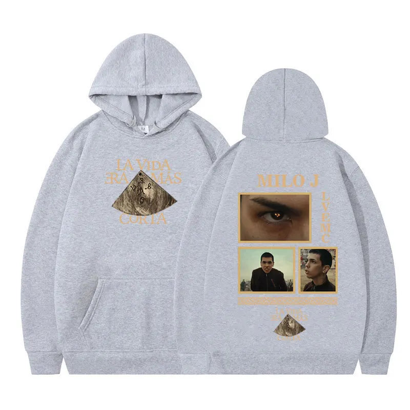 Rapper Milo J La Vida Era Mas Corta Album Graphic Hoodie Men Women Harajuku Pullover Long Sleeves Thick Hip-hop Loose Sweatshirt BAZAARHUBO