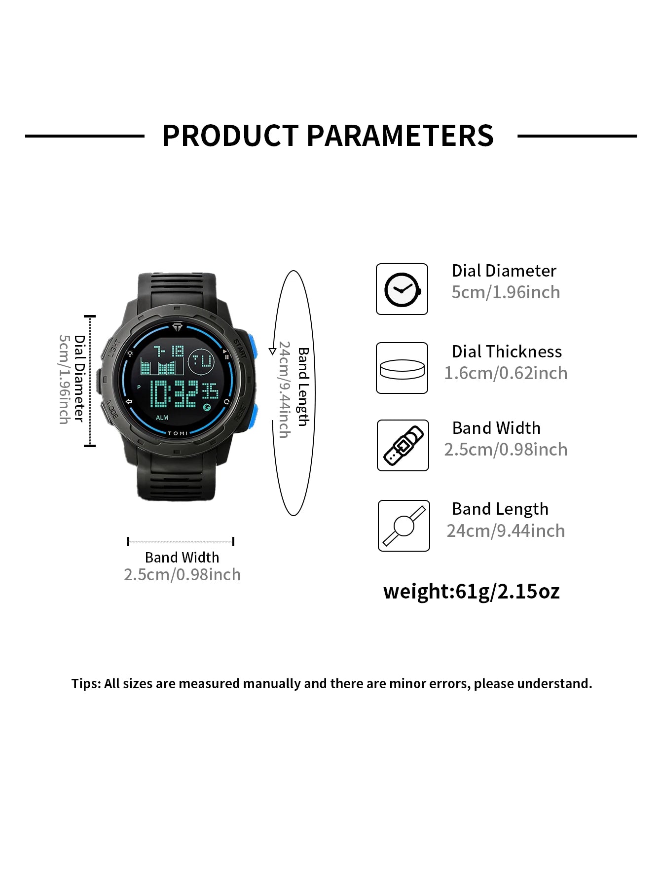 TOMI Sports Watch Digital Watch Multi functional Waterproof Stop Watch Student Sports Electronic Watch Children's Gift