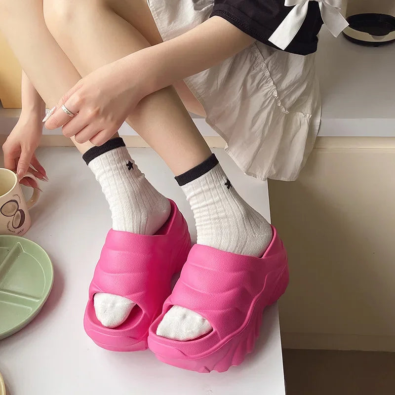 Women 10cm Increased Wedges Slippers 2024 Summer Breathable Casual Platform Slides Shoes for Women Light Slip on Female Sandals