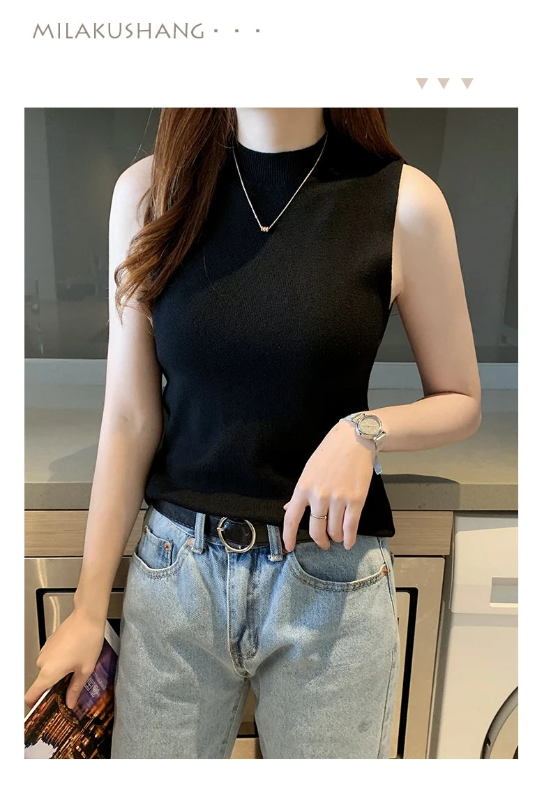 AOSSVIAO 2026 Summer Versatile Knit Sleeveless Tops Women Basic Solid Tank Tops Casual O-neck Slim Thin Tees Female Tops Vest