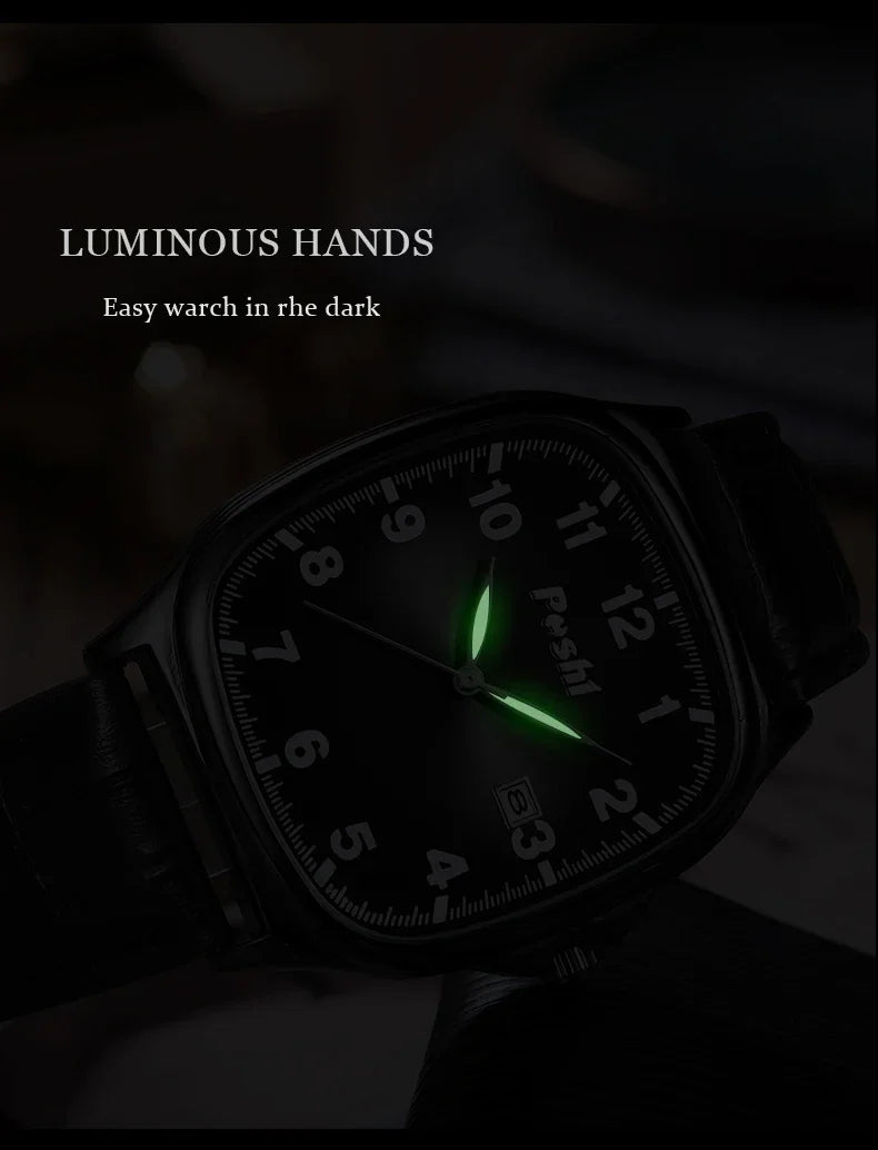 POSHI Men's Quartz Watches Leather Strap Casual Men Wristwatch Waterproof Date Luminous Luxury Business Watch for Man Male Gifts