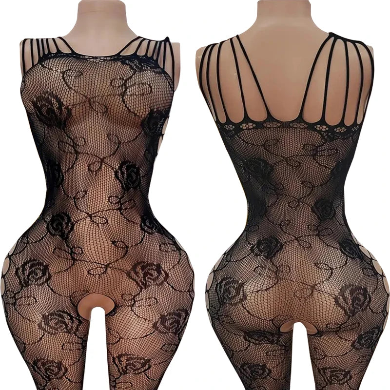New Sexy Big Loophole Open Bras Body Suits Erotic Crotchless Lingerie Women Fishnet Hollow Dress Black Plus Size Underwear Sets