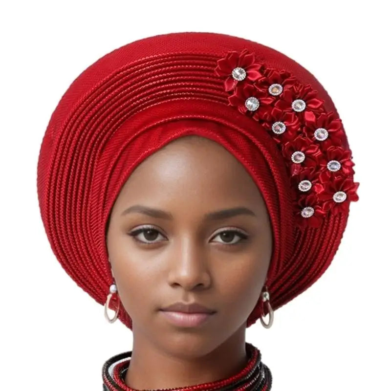 39BD African Turban Headwrap for Female Fashion Formal Head Scarf Bonnet Hat Turban Ethnic Flower Head Turban Nigerian Hat