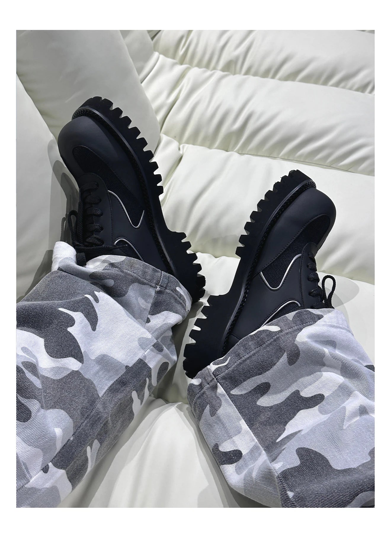 Sports leather shoes for men lightweight mesh splicing genuine leather black thick sole height increasing big head work shoes