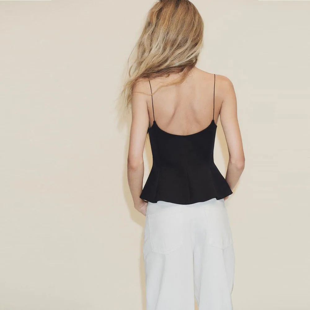 Women's Casual Blouse - Spring/Summer Style. Elastic Shoulder Straps. Round Neckline. Sexy Design. Slim Fit. Valentine's Day Sty