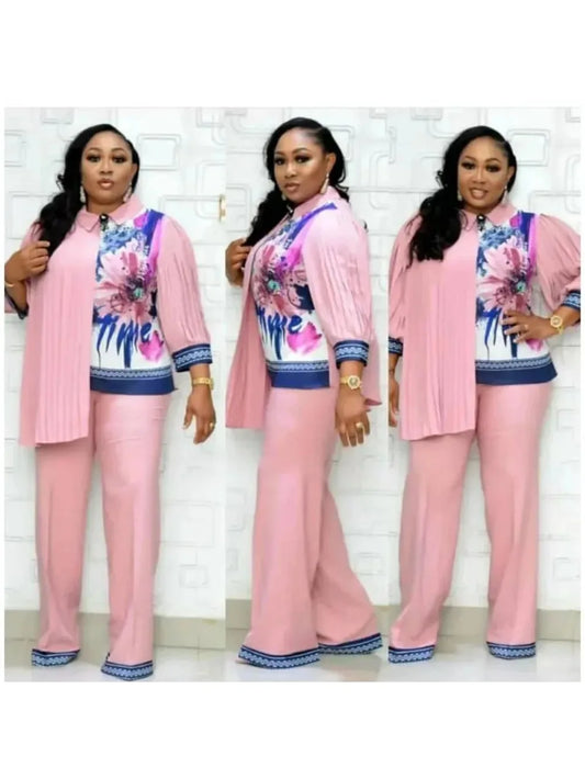 African Fashion Two-piece Set - Chic Top and High Waisted Wide Leg Pants Set - Casual, Comfortable, Suitable for Daily Wear