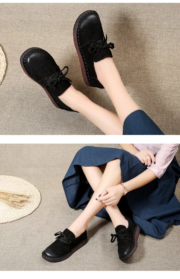 ZXRYXGS Retro Style Top Cowhide Single Shoes Woman New Flats 2025 Winter Soft Sole Comfort Warm Shoes Flat Sneakers Casual Shoes