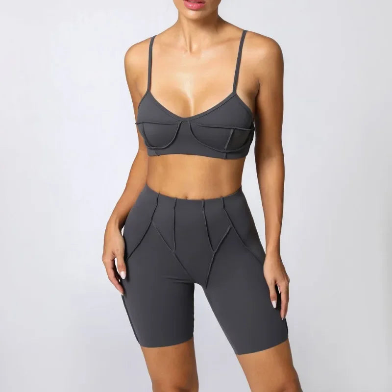Yoga Fitness Sports Sets High Waist Hip-lifting Shorts Open Back Bra Suit Casual Running Workout Gym Leggings Sexy Set for Women