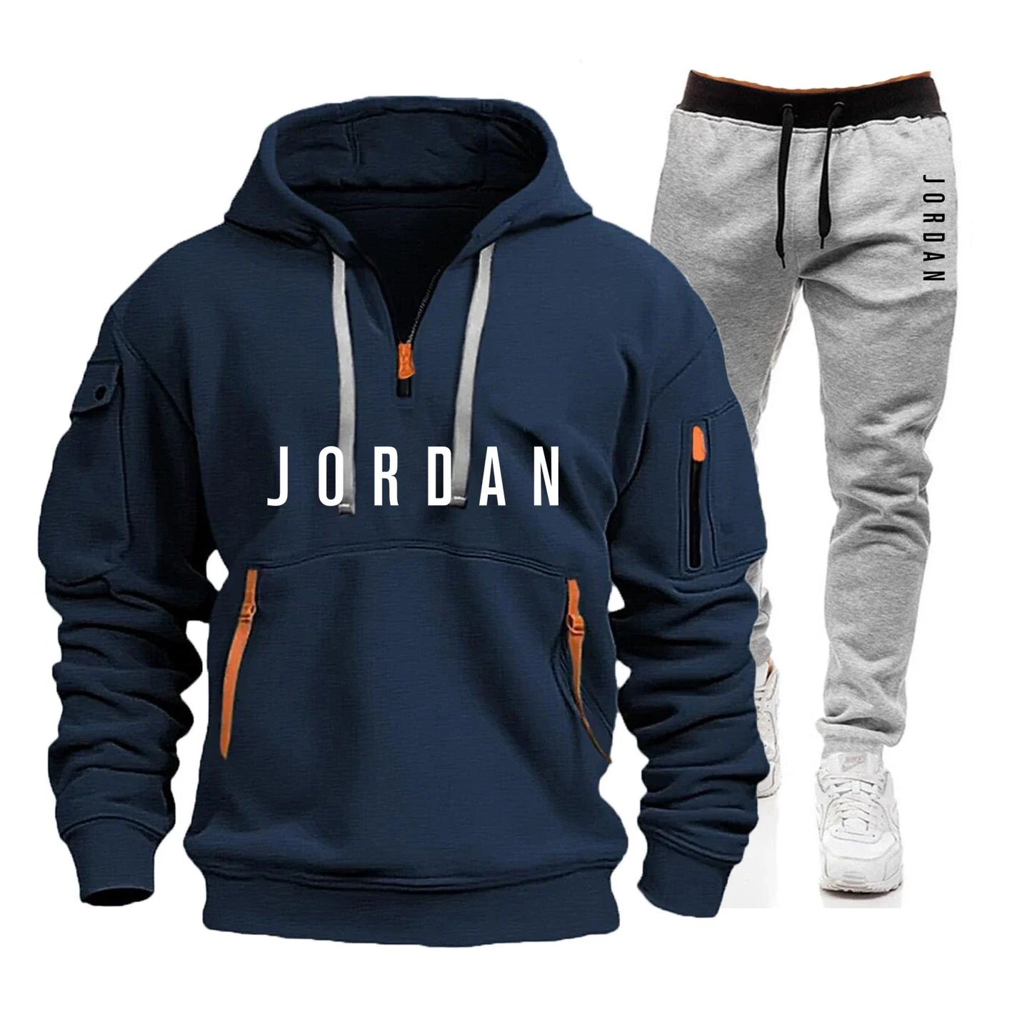 Autumn and winter men's sweatshirt set, fashionable and casual set, windproof thickened men's sportswear and pants 2-piece set
