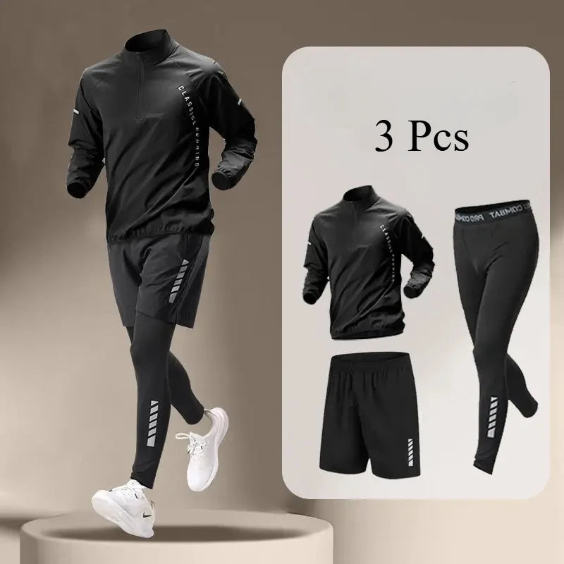 Men's Quick-Dry Running Tracksuit Long Sleeve Half Zipper T-Shirt Set Gym Jogging Sweatshirt for Fitness Sports Hiking Training