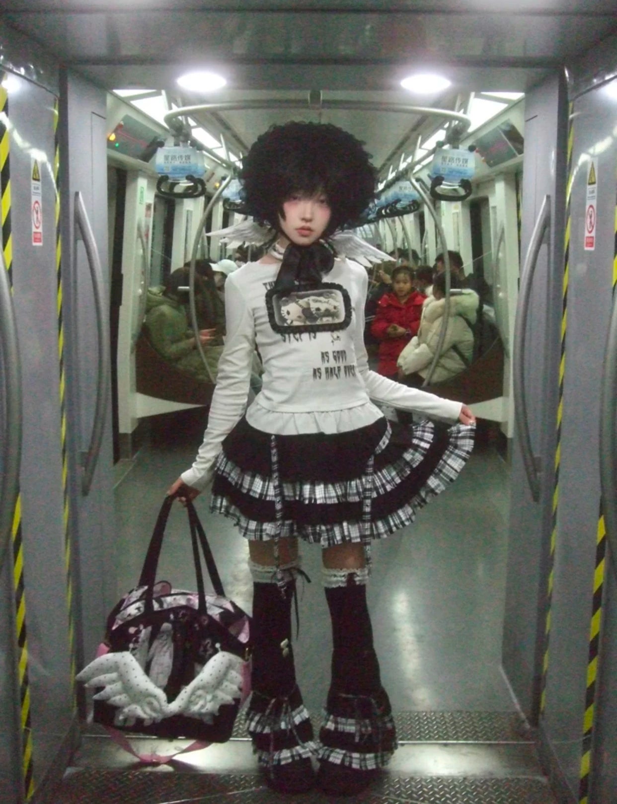 Karrram Japanese Y2k Anime Print T-shirt Trashy 2000s Style Long Sleeve T Shirt Vintage Harajuku Lace Patchwork Tops Grunge 90s